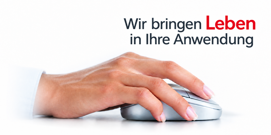 Hand auf einer Computermaus – Wir bringen Leben in Ihre Anwendung